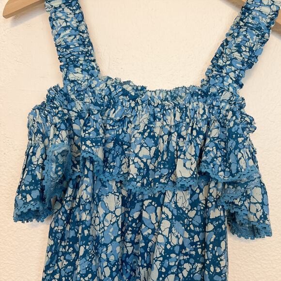 NWT House Of Harlow 1960 Smocked Ruffle Sleeveless Blouse Martine Blue Small - Picture 5 of 11